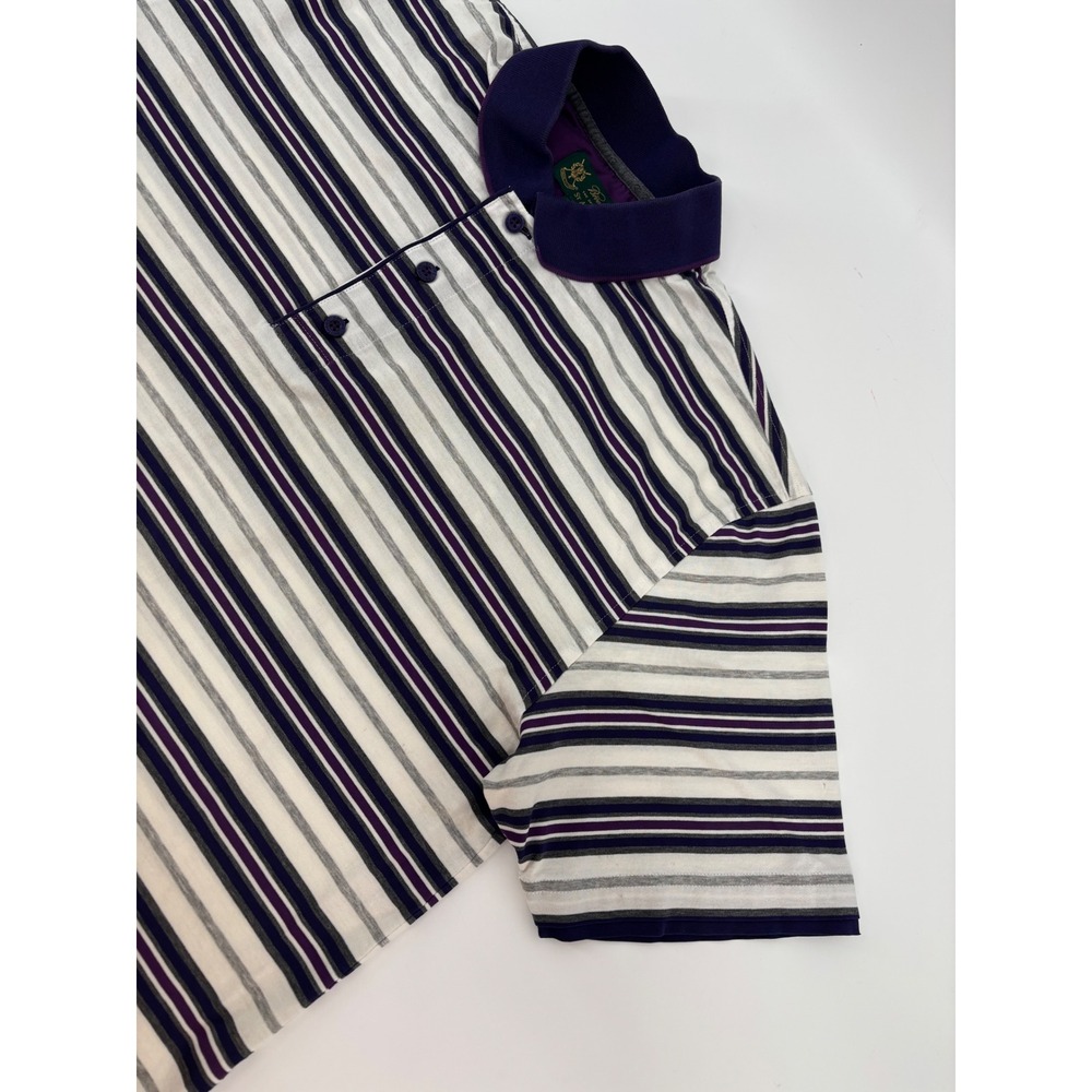 Brooks Brothers St Andrews Links Mens Purple Striped Cotton Polo Shirt Medium